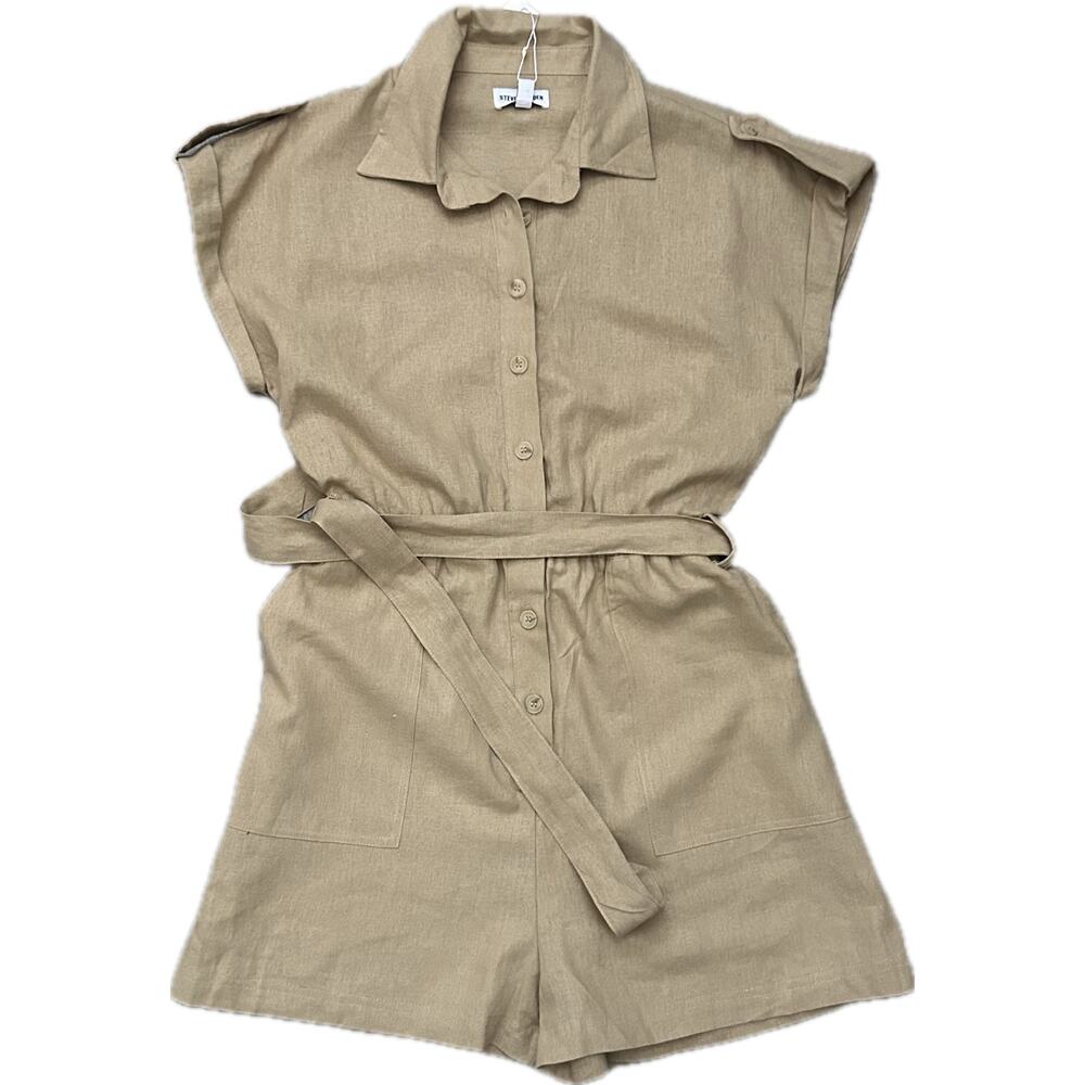 NWT Steve Madden Tori Romper, Beige, Linen Blend, Minimalist Jumpsuit, S